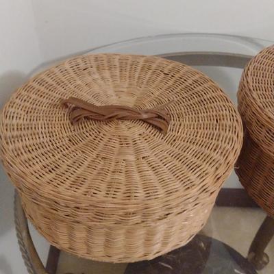 Pair of Wicker Rattan Storage Baskets with Lids