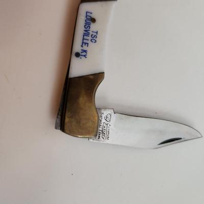 Sale Photo Thumbnail #555: This auction lot is for a Comanche Cutlery Pocket Knife.  This knife is dated 1988 and was most likely a prize given at the rail yard for Safety.  The blade is marked surgical steel.  Nice 1-blade pocket knife for everyday use.