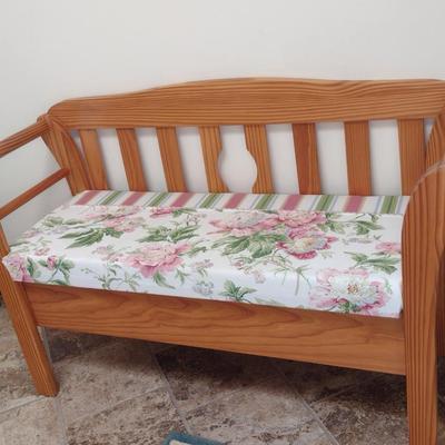 Wooden Bench with Cushioned Seat- Approx 48" Long