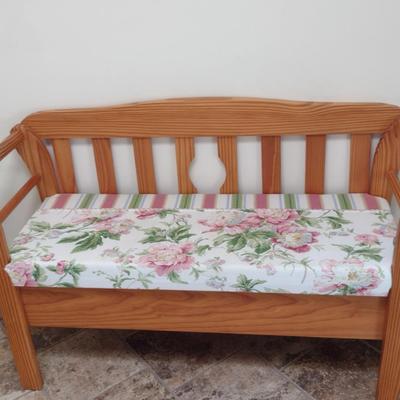 Wooden Bench with Cushioned Seat- Approx 48" Long