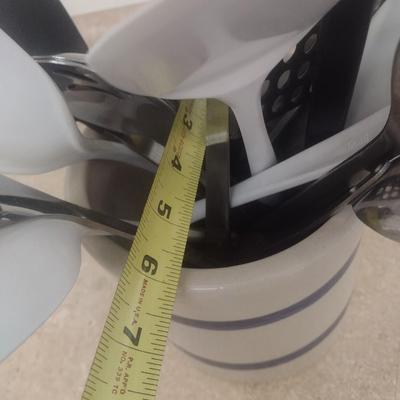 Robinson Ransbottom Pottery Crock with Kitchen Utensils