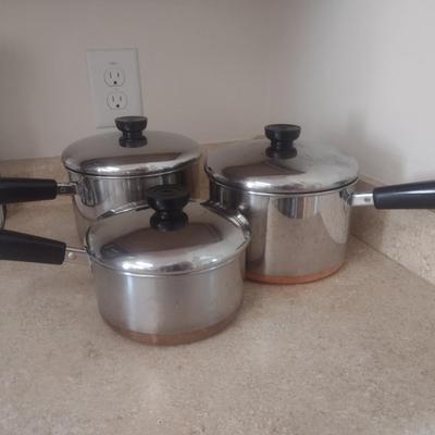 Assortment of Cooking Pots and Pans Includes Revere Ware and Others (See all Pictures)