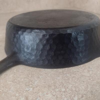 Vintage Cast Iron Skillet with Hammered Exterior Finish