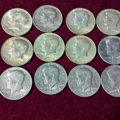 Set of Twelve - (Two) 1964 Kennedy Half Dollar 90% Silver - (Five) 1965 - 1967 U.S. Mint Kennedy 40% Silver Half Dollars & (Five)...