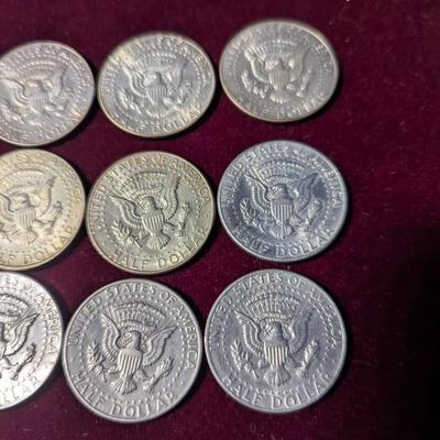Set of Twelve - (Two) 1964 Kennedy Half Dollar 90% Silver - (Five) 1965 - 1967 U.S. Mint Kennedy 40% Silver Half Dollars & (Five)...