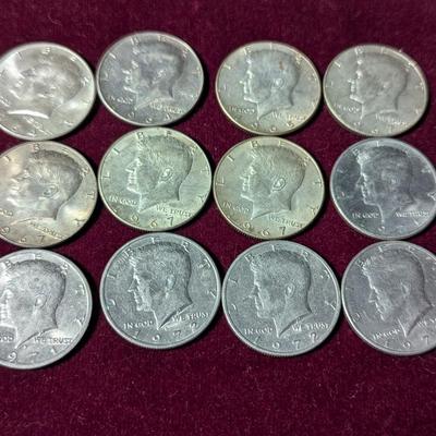 Set of Twelve - (Two) 1964 Kennedy Half Dollar 90% Silver - (Five) 1965 - 1967 U.S. Mint Kennedy 40% Silver Half Dollars & (Five)...