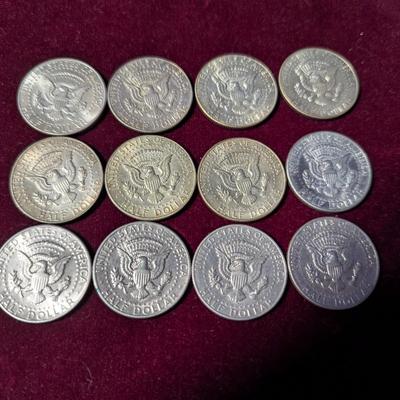 Set of Twelve - (Two) 1964 Kennedy Half Dollar 90% Silver - (Five) 1965 - 1967 U.S. Mint Kennedy 40% Silver Half Dollars & (Five)...