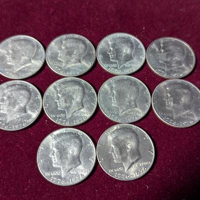 Set Of Ten U.S. Mint 1776-1976 Bicentennial Kennedy Half Dollars No Mint Mark #2