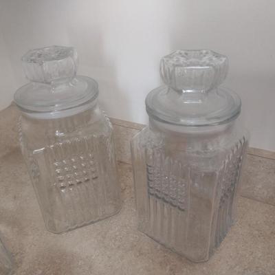 Collection of Glass Jars and Bottles Includes Luminarc, Planters and One Marked USA