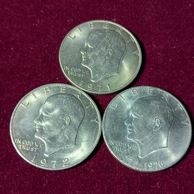 Set of Three U.S. Mint Eisenhower One Dollar Coins Various Dates Circulated (3)