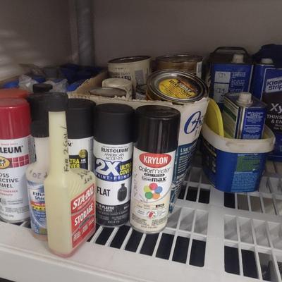 Assortment of Spray Paints, Wood Stains, Thinners, Etc.