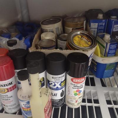 Assortment of Spray Paints, Wood Stains, Thinners, Etc.
