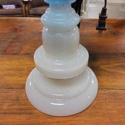 Sale Photo Thumbnail #81: Converted into electronic lamp. Beautiful blue glass with milk glass base