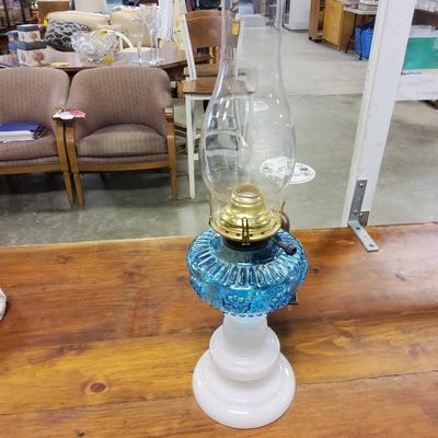 Sale Photo Thumbnail #79: Converted into electronic lamp. Beautiful blue glass with milk glass base