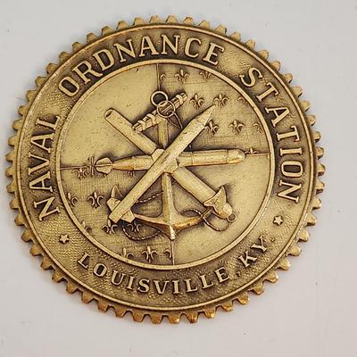 Sale Photo Thumbnail #565: This auction lot is for a Metal Naval Ordnance Medallion.  This item appears to havebeen  taken off an award or other such item.  Nice Louisville, KY memorabilia piece.