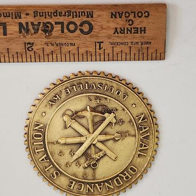 Sale Photo Thumbnail #567: This auction lot is for a Metal Naval Ordnance Medallion.  This item appears to havebeen  taken off an award or other such item.  Nice Louisville, KY memorabilia piece.