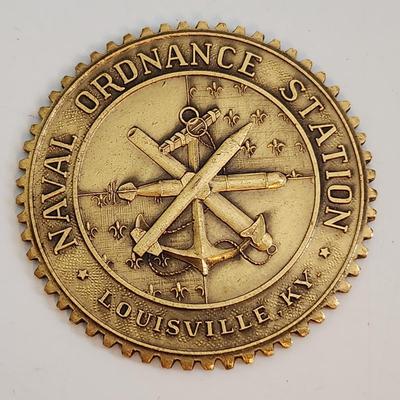 Sale Photo Thumbnail #566: This auction lot is for a Metal Naval Ordnance Medallion.  This item appears to havebeen  taken off an award or other such item.  Nice Louisville, KY memorabilia piece.