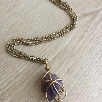 Amethyst wire, wrapped pendant necklace