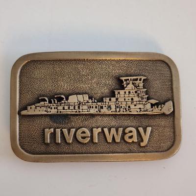 Sale Photo Thumbnail #577: This auction lot is for a Vintage Riverway Belt Buckle.  Riverway is a harbor service out of New Orleans.  This is a nice, made in the USA, vintage belt buckle.