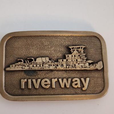Sale Photo Thumbnail #576: This auction lot is for a Vintage Riverway Belt Buckle.  Riverway is a harbor service out of New Orleans.  This is a nice, made in the USA, vintage belt buckle.