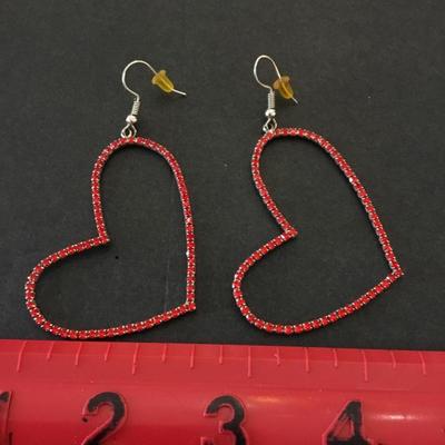 Large, vintage, red rhinestone heart earrings