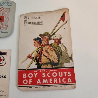Sale Photo Thumbnail #597: This auction lot is for a Vintage Leather Child's Wallet with Contents.  The wallet itself is quite the find but the contents are also interesting.  There is an Archie's Club Membership Card with an Archie's Pin, a Boy Scout card, a Knot Hole Gang Card fr
