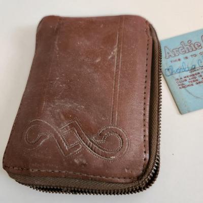 Sale Photo Thumbnail #593: This auction lot is for a Vintage Leather Child's Wallet with Contents.  The wallet itself is quite the find but the contents are also interesting.  There is an Archie's Club Membership Card with an Archie's Pin, a Boy Scout card, a Knot Hole Gang Card fr