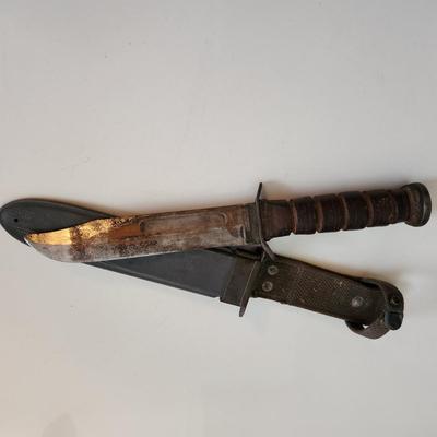 Sale Photo Thumbnail #13: This auction lot is if a WW2 US Navy Combat Knife & Sheath.  This nifty military collectible is marked as former property of the USN.  Nice item for the military or knife collector.