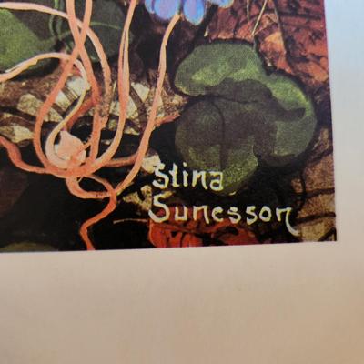 Sale Photo Thumbnail #603: This auction lot is for a Vintage Set of Four Swedish Folk Art Prints by Stina Sunesso.  Dated 1982 and produced by Aspelin Art.  They are in good condition overall with no tears - just a small crimpling in the lower left corner,  Ready for framing.  Good