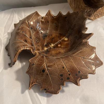 Signed Pottery - Gnome House, Moose & Leaf Dishes (LR-RG)
