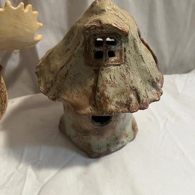 Signed Pottery - Gnome House, Moose & Leaf Dishes (LR-RG)