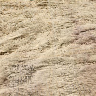 Sale Photo Thumbnail #6: This auction lot is for an Antique Crazy Star Quilt.  This quilt has been spread on a few beds but has a nice antique look and feel.  The verso shows that it was backed with old feed sacks from Louisville, KY.  Overall the quilt is good, the backing has a