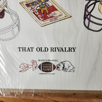 Sale Photo Thumbnail #21: This auction lot is for a copy of the Male/Manual High School Rivalry Poster Plus two copies of another drawing of the old Male High School.  The post by Robert Conely was printed to commemorate the 100th Thanksgiving Football Game.  The other drawing is 