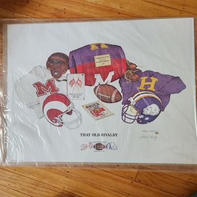 Sale Photo Thumbnail #19: This auction lot is for a copy of the Male/Manual High School Rivalry Poster Plus two copies of another drawing of the old Male High School.  The post by Robert Conely was printed to commemorate the 100th Thanksgiving Football Game.  The other drawing is 