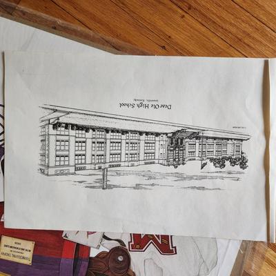 Sale Photo Thumbnail #23: This auction lot is for a copy of the Male/Manual High School Rivalry Poster Plus two copies of another drawing of the old Male High School.  The post by Robert Conely was printed to commemorate the 100th Thanksgiving Football Game.  The other drawing is 
