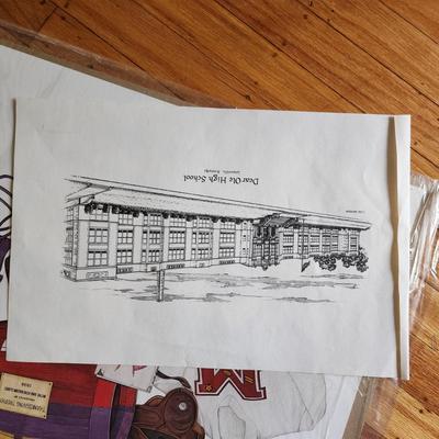 Sale Photo Thumbnail #22: This auction lot is for a copy of the Male/Manual High School Rivalry Poster Plus two copies of another drawing of the old Male High School.  The post by Robert Conely was printed to commemorate the 100th Thanksgiving Football Game.  The other drawing is 