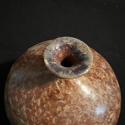Signed Crystalline Glazed Pottery Vase & Marble Plate (LR-RG)