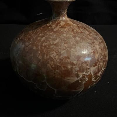 Signed Crystalline Glazed Pottery Vase & Marble Plate (LR-RG)