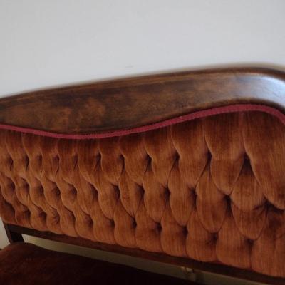 Antique Wood Bench with Upholstered Seat and Tufted Button Back- Approx 49" Long