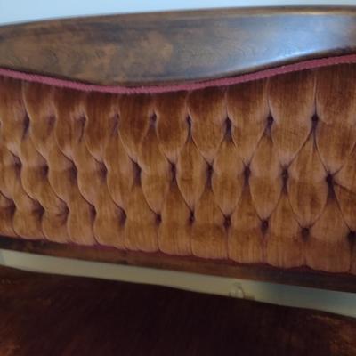 Antique Wood Bench with Upholstered Seat and Tufted Button Back- Approx 49" Long