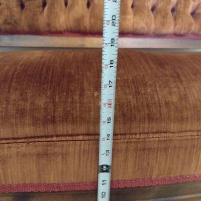 Antique Wood Bench with Upholstered Seat and Tufted Button Back- Approx 49" Long