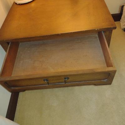 Wooden Side Table with Drawer- Approx 28" Square, 21 1/2" Tall