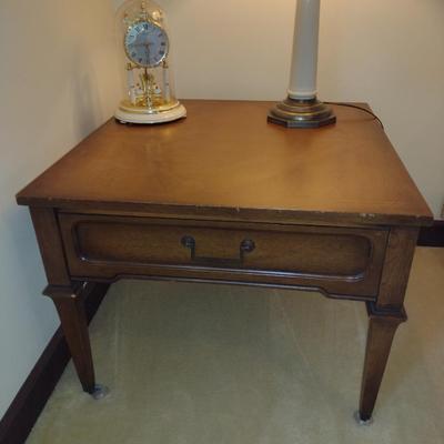 Wooden Side Table with Drawer- Approx 28" Square, 21 1/2" Tall