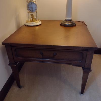 Wooden Side Table with Drawer- Approx 28" Square, 21 1/2" Tall