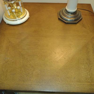 Wooden Side Table with Drawer- Approx 28" Square, 21 1/2" Tall