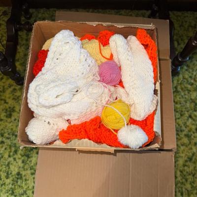Sale Photo Thumbnail #3: Two boxes of various types/colors of yarn.