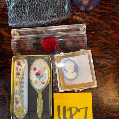 Sale Photo Thumbnail #23: Vanity set, clock, pin, pouch, etc.