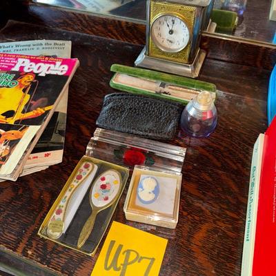 Sale Photo Thumbnail #22: Vanity set, clock, pin, pouch, etc.