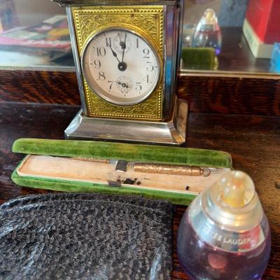 Sale Photo Thumbnail #24: Vanity set, clock, pin, pouch, etc.
