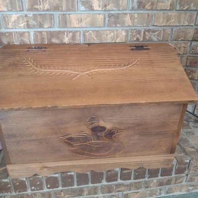 Large, Wooden Storage Box with Duck Design- Approx 28" Wide, 13" Deep.